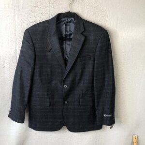 Bachrach Wool Sportcoat Mens 38S Navy Windowpane Check Blazer Suit Jacket